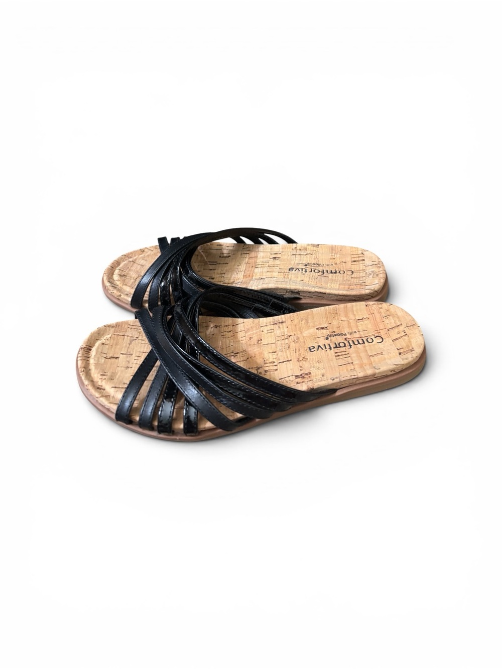 Comfortiva Black Strappy Slide Sandals size 7.5 NWT